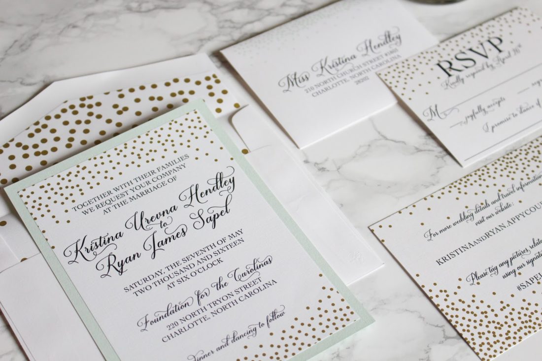mint and gold wedding invitations