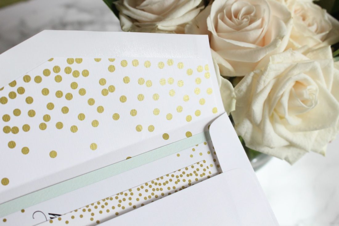 metallic ink wedding invitation, wedding invitation envelope liner, dots envelope liner