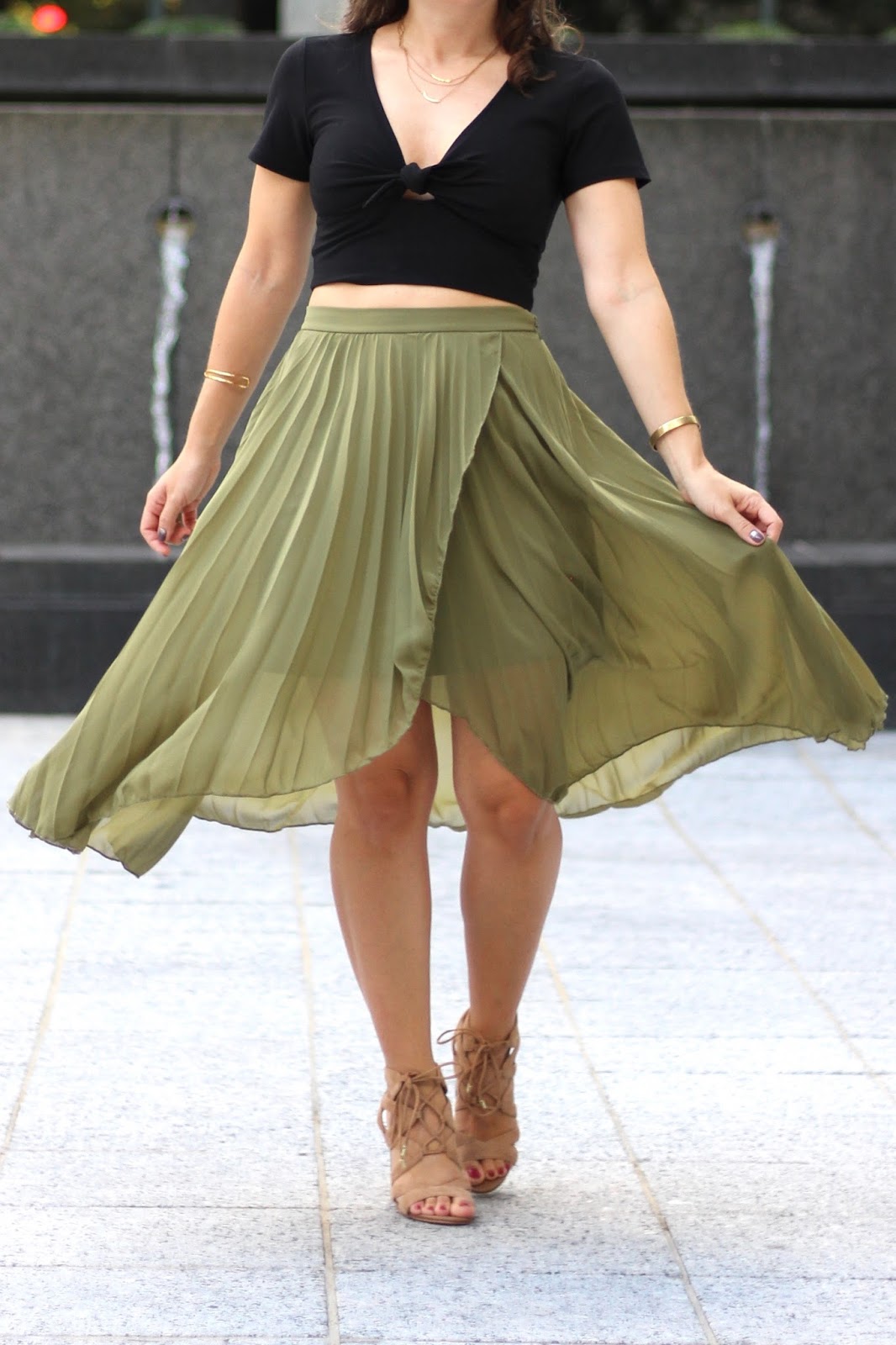 ASOS olive green pleated midi skirt