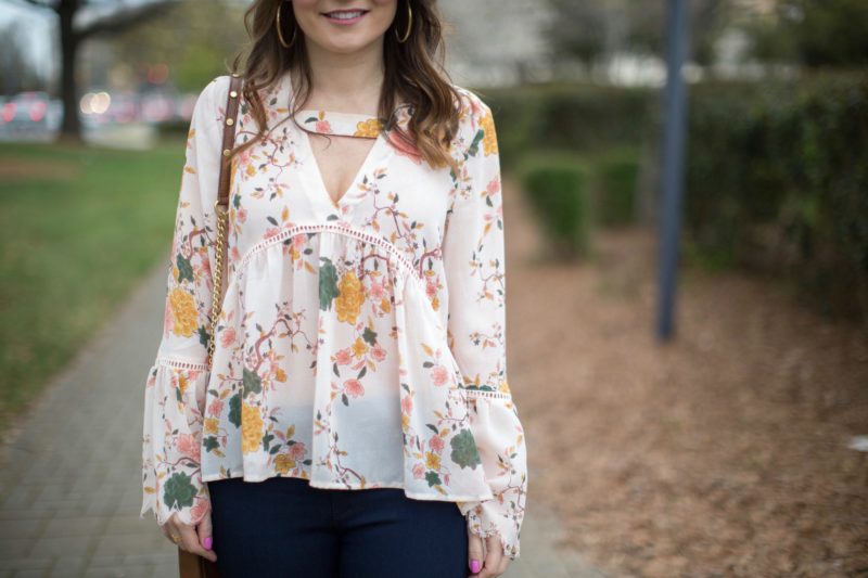 Sun & Shadow floral print bell sleeve blouse