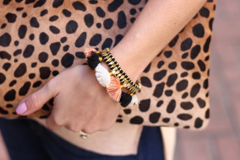 tassel bracelet, Clare V. leopard clutch