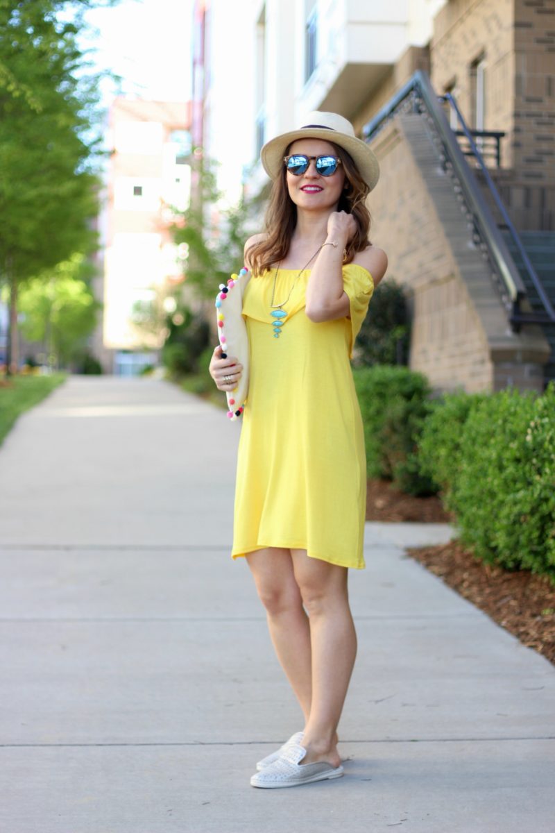 yellow summer dress, kendra scott turquoise necklace