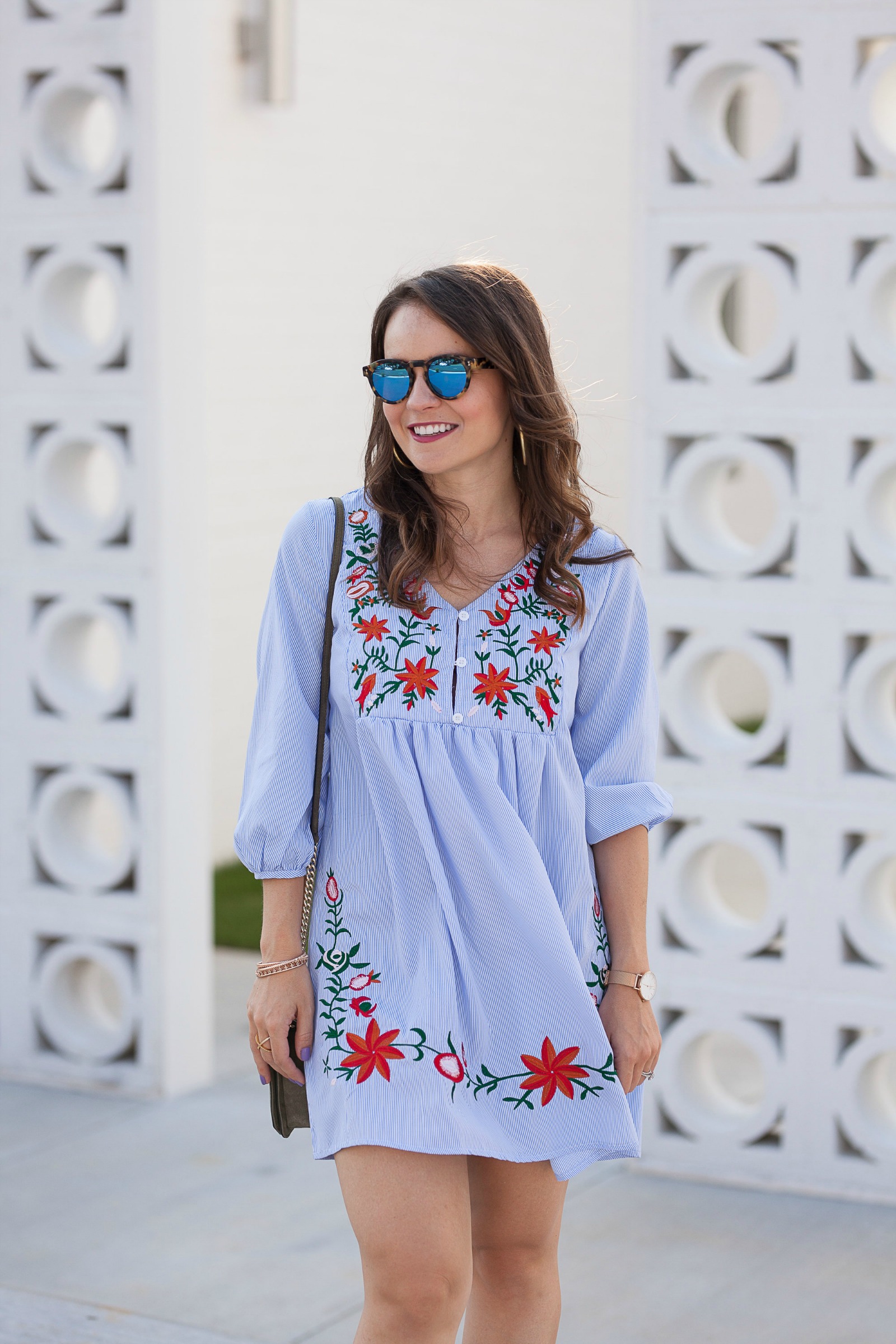 shein blue embroidered dress