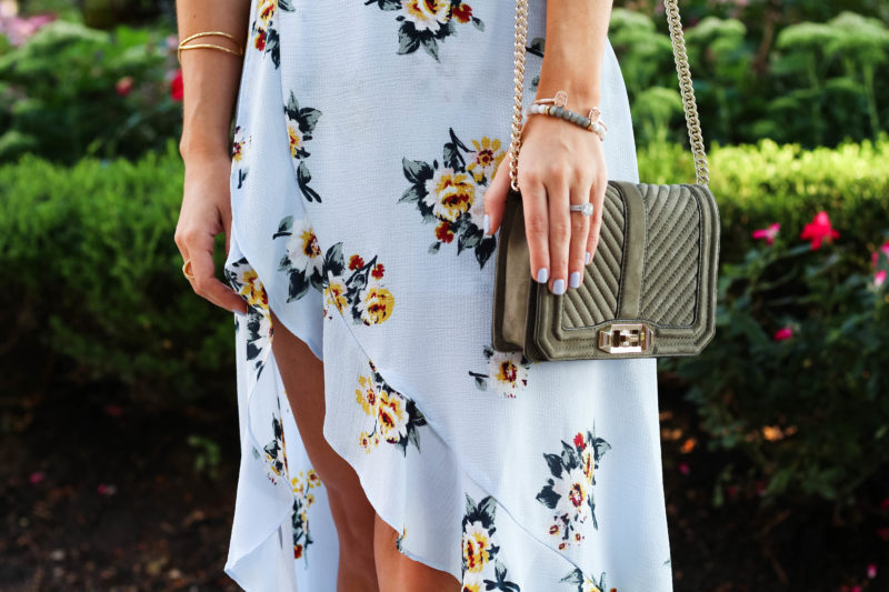 floral dress, rebecca minkoff small love bag