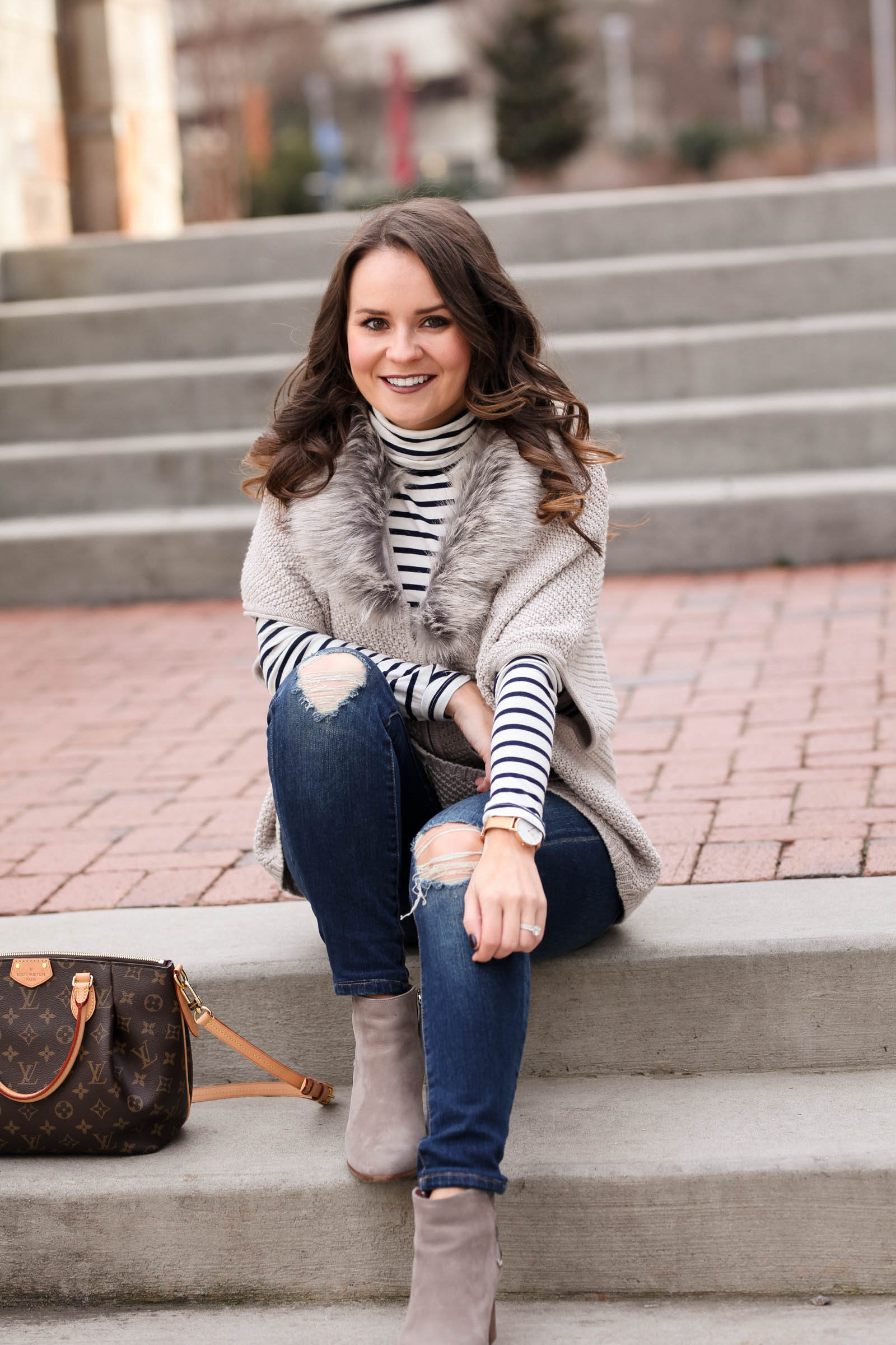 Striped Turtleneck + Faux Fur - Medicine & Manicures