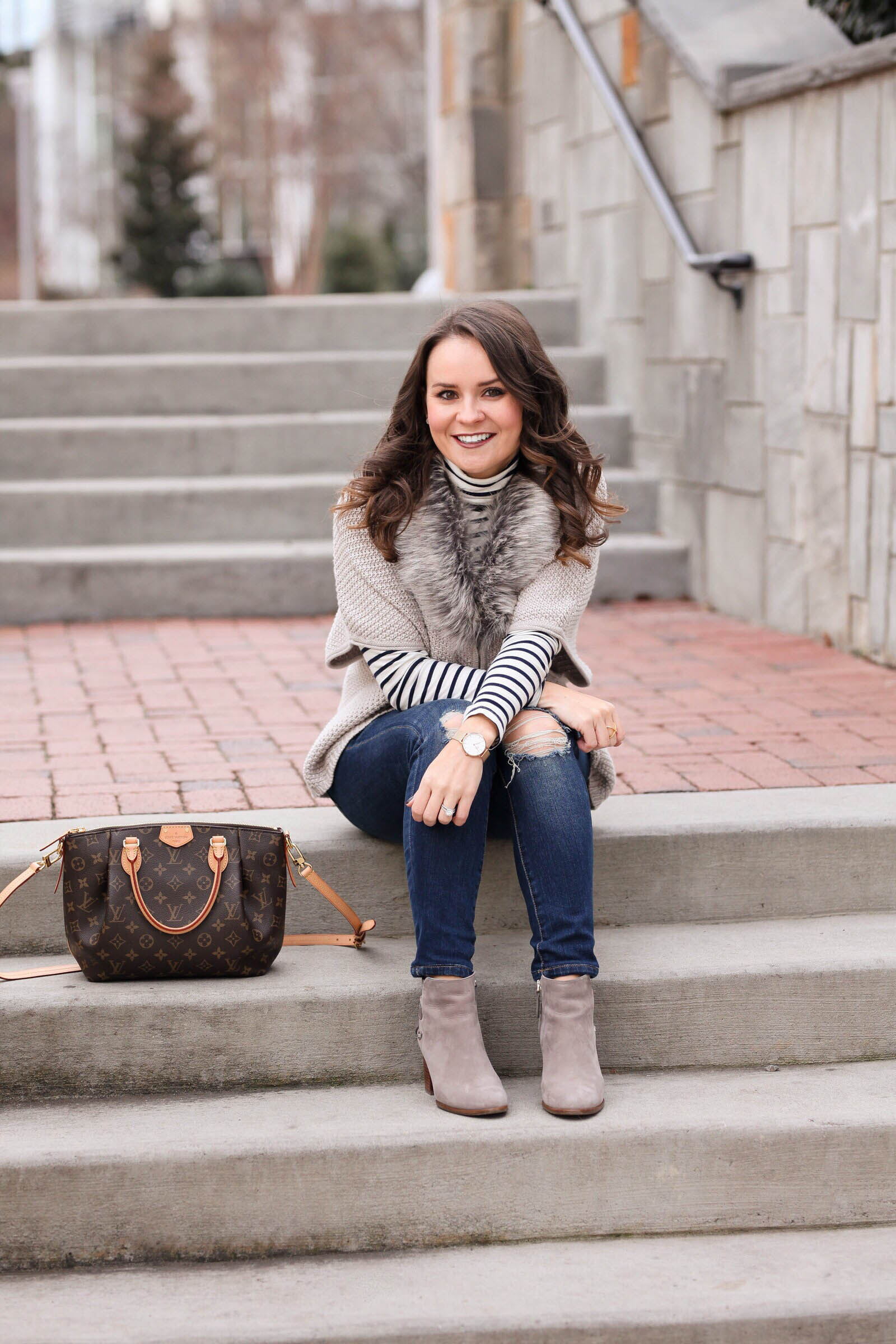 Striped Turtleneck + Faux Fur - Medicine & Manicures