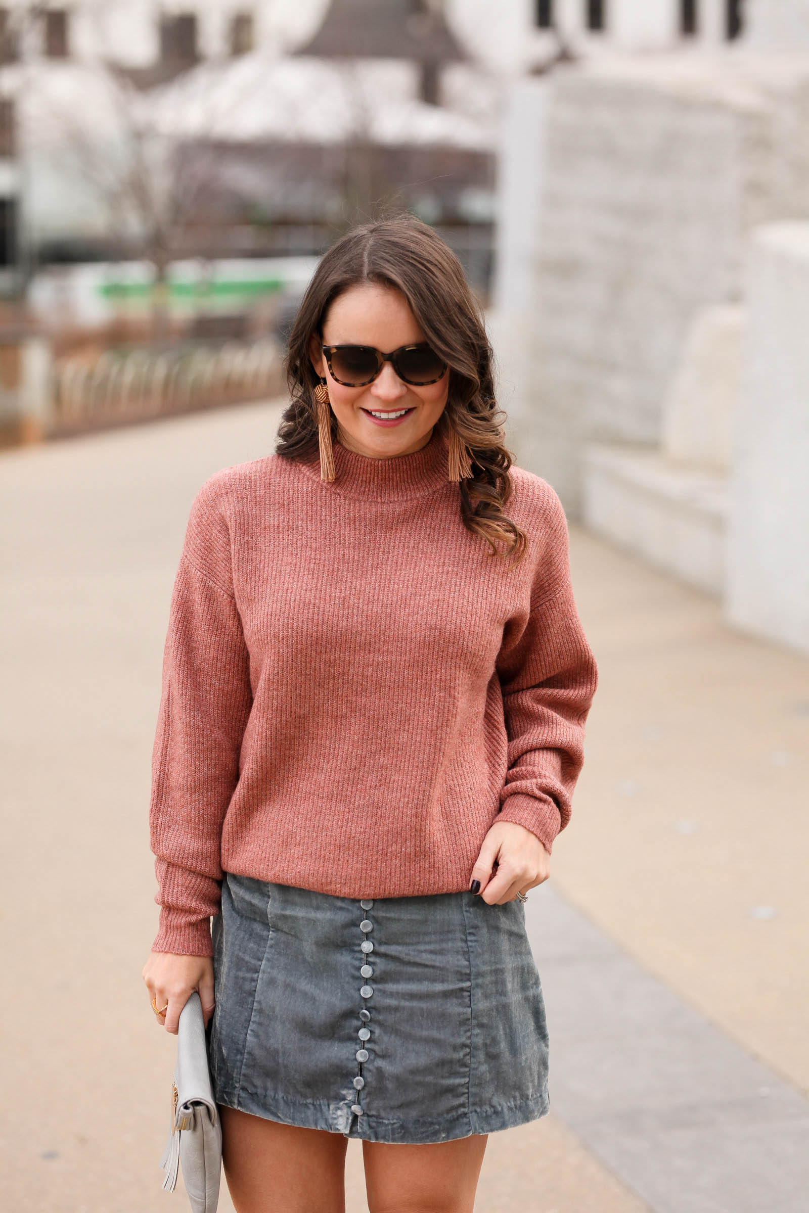 UO Rose Velvet Button-Down Mini Skirt, leith cozy ribbed pullover