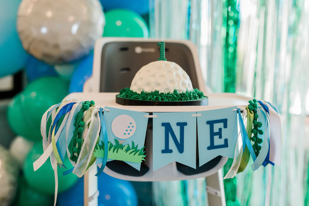 hole in one party, golf smash cake