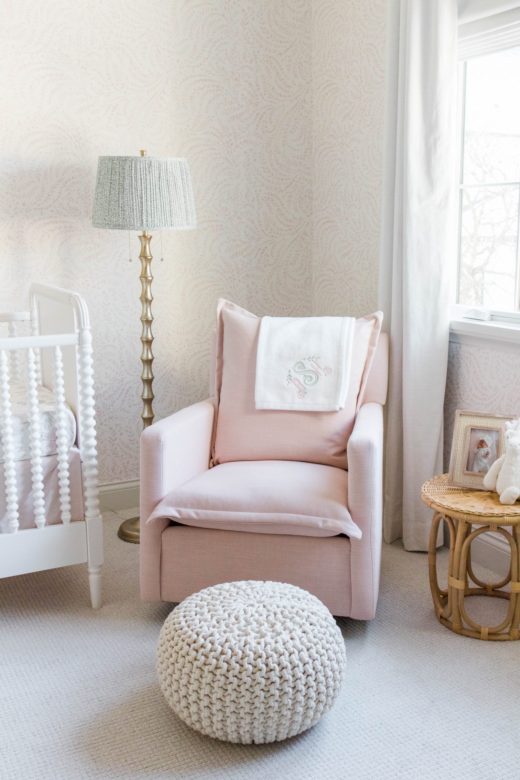 blush pink nursery glider, pink nursery decor