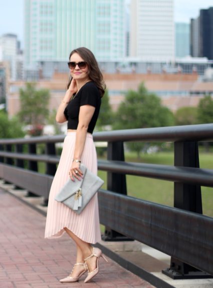 Blush Pleated Midi Skirt