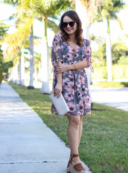 Pink & Grey Floral Dress Under $50