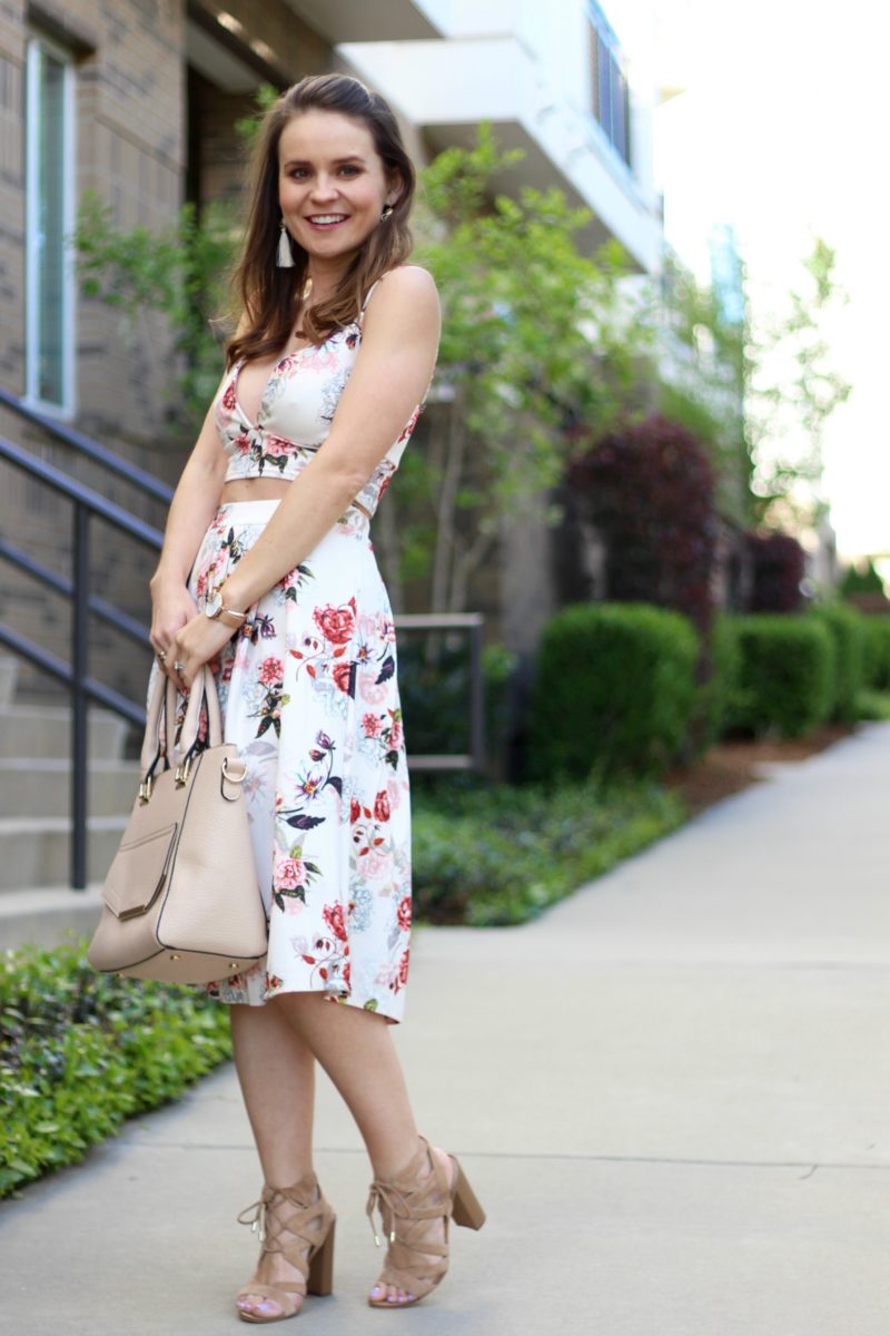 floral two piece set, floral midi dress