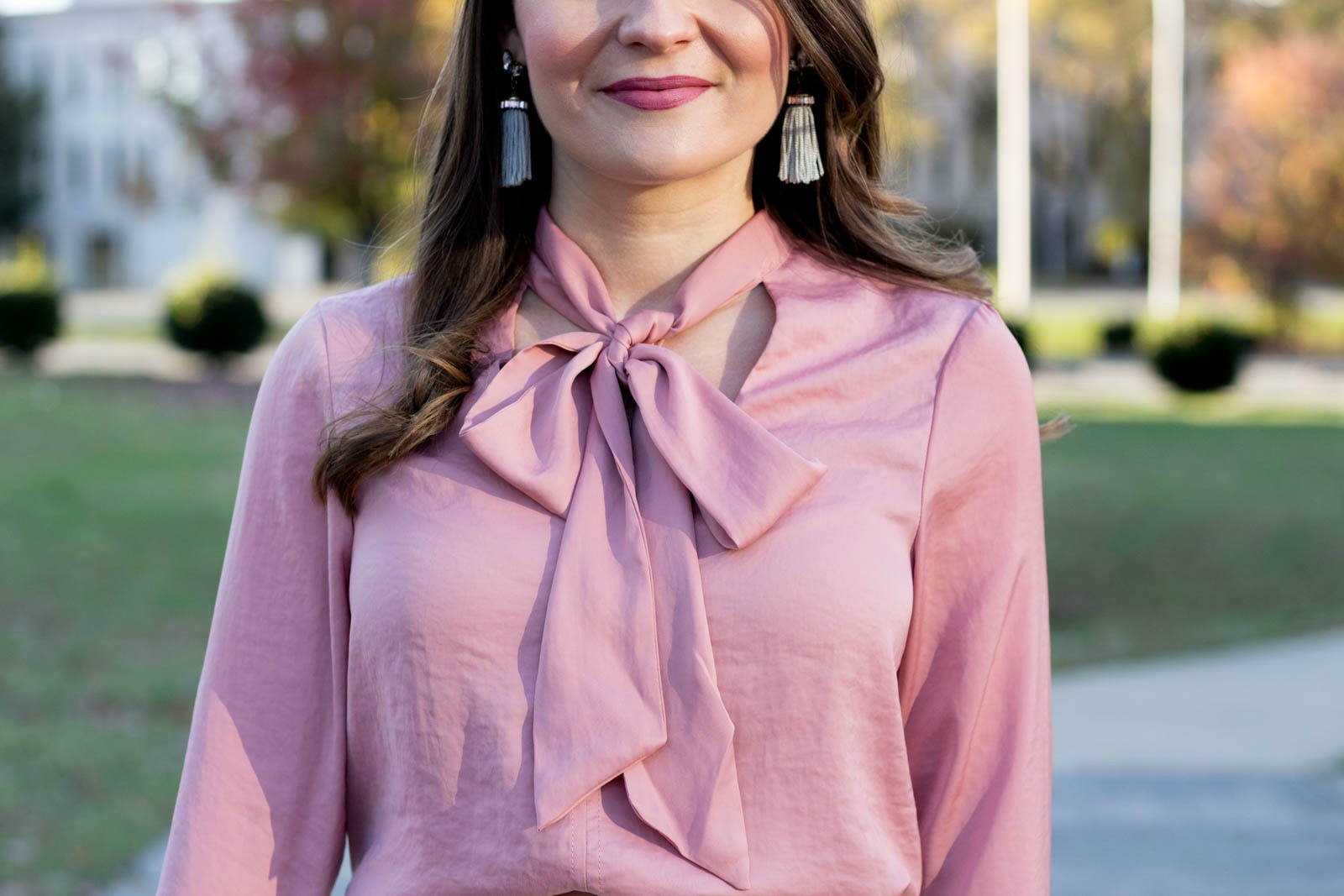 pink blouse bow