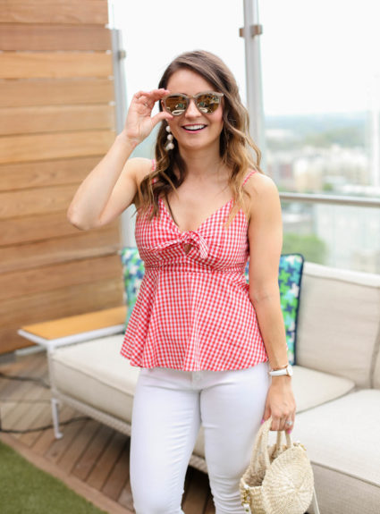 Red Gingham Tie-Front Top