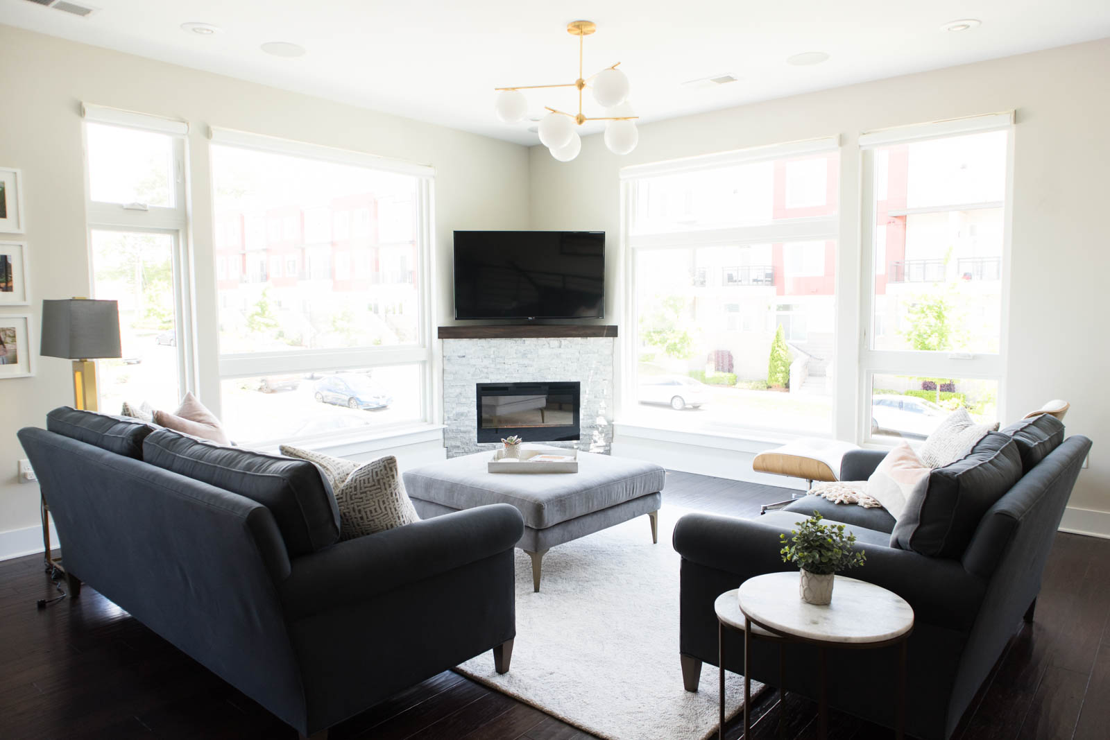 living room home decor, corner fireplace