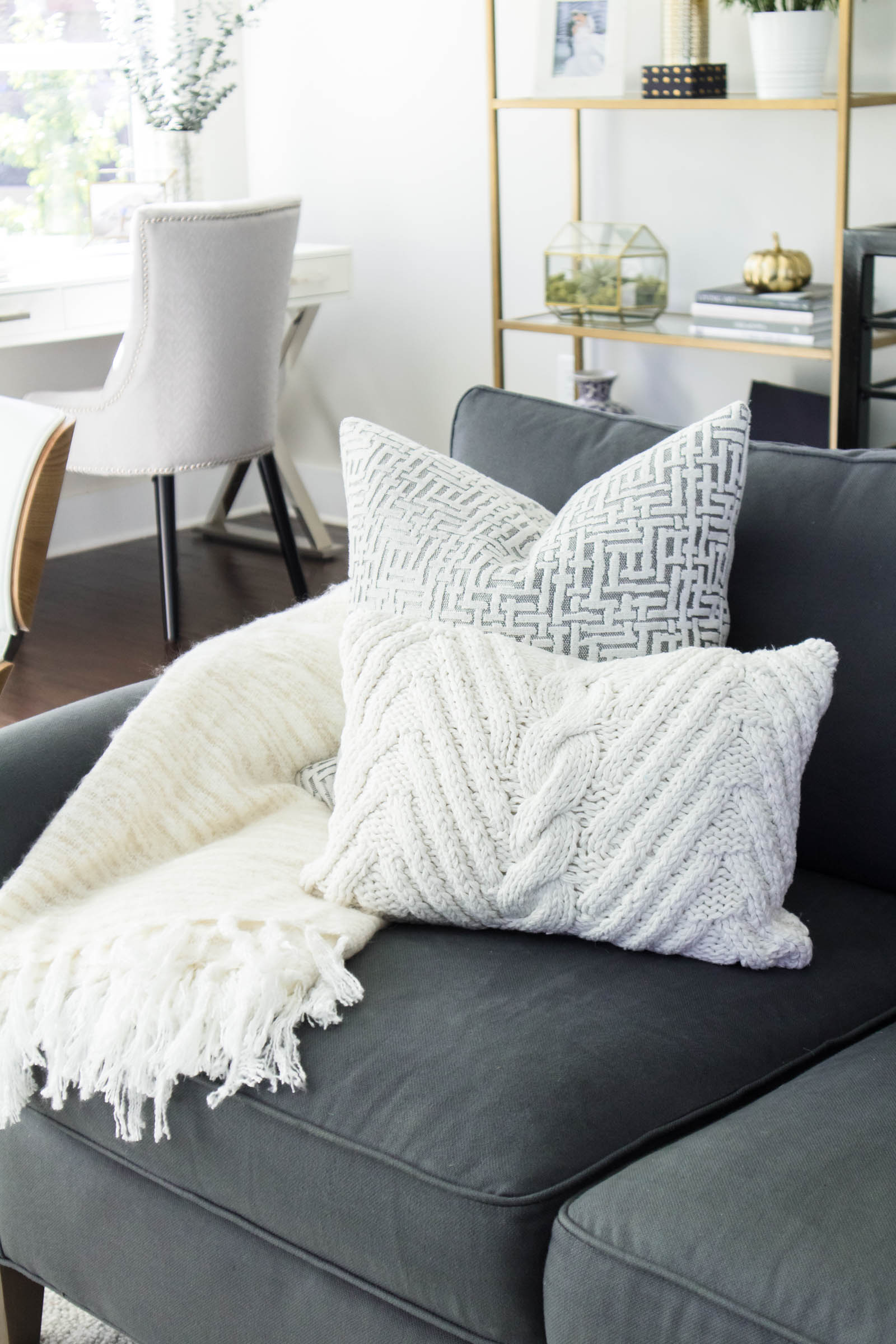 cable knit pillow, cozy fall decor