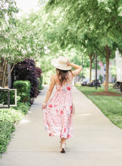 Pink Floral Midi Dress